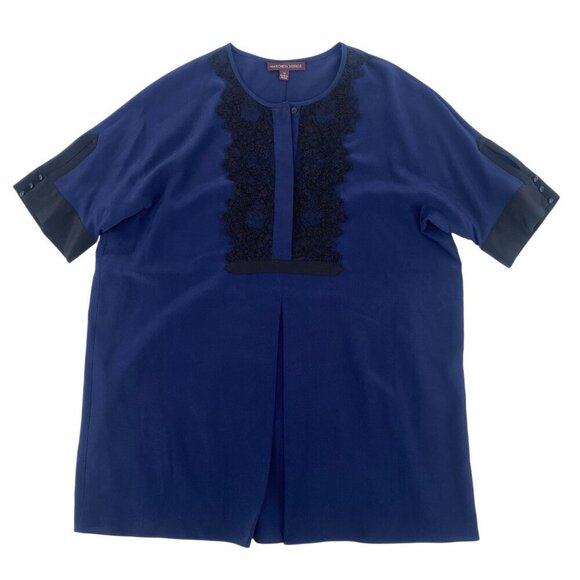 Marchesa Voyage French Navy Black 100% Silk Lacebib Top- Size 12 - Picture 1 of 11